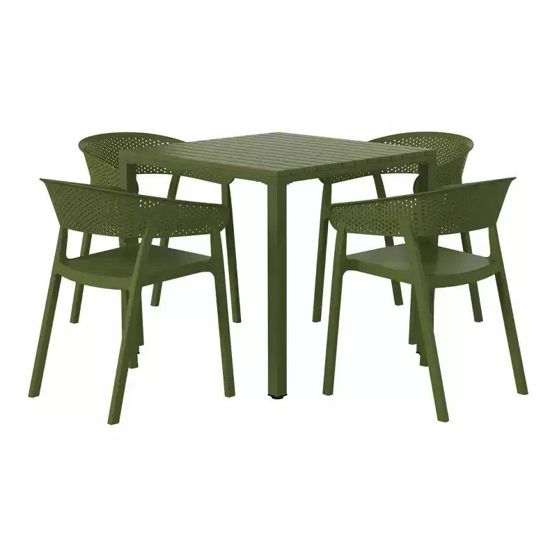 Ensemble de salle à manger d'extérieur carré 5 pièces Playa de WestinTrends, avec table à cadre métallique et chaises de salle à manger empilables pour patio