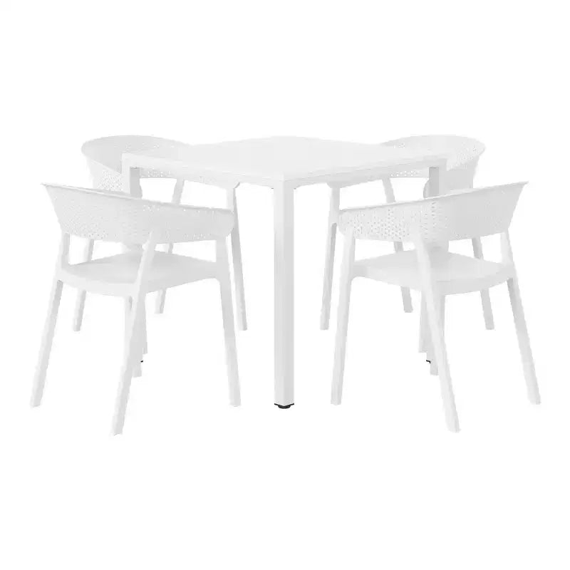 Ensemble de salle à manger d'extérieur carré 5 pièces Playa de WestinTrends, avec table à cadre métallique et chaises de salle à manger empilables pour patio