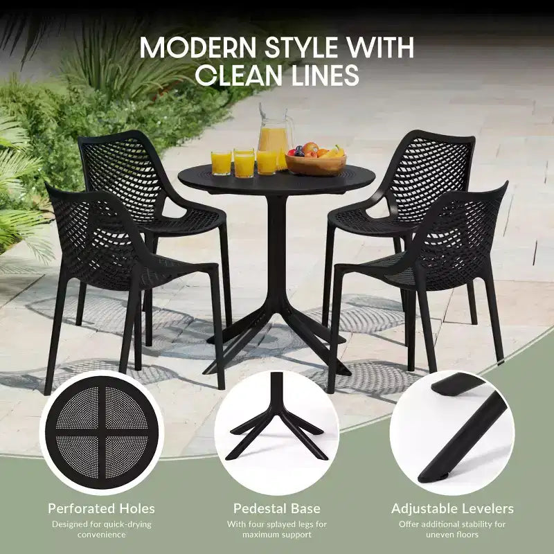 WestinTrends Playa Set da Pranzo Moderno da Esterno a 5 Pezzi con Tavolo Rotondo in Resina e Sedie Impilabili