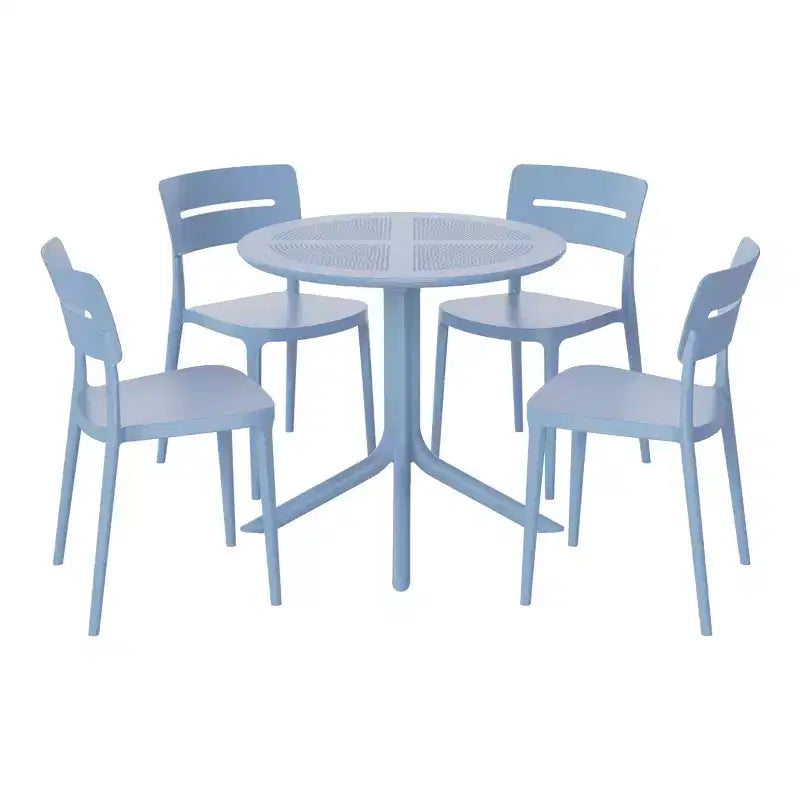 WestinTrends Playa Ensemble de table et chaises de salle à manger rondes de jardin modernes en résine 5 pièces avec chaises de salle à manger de jardin empilables