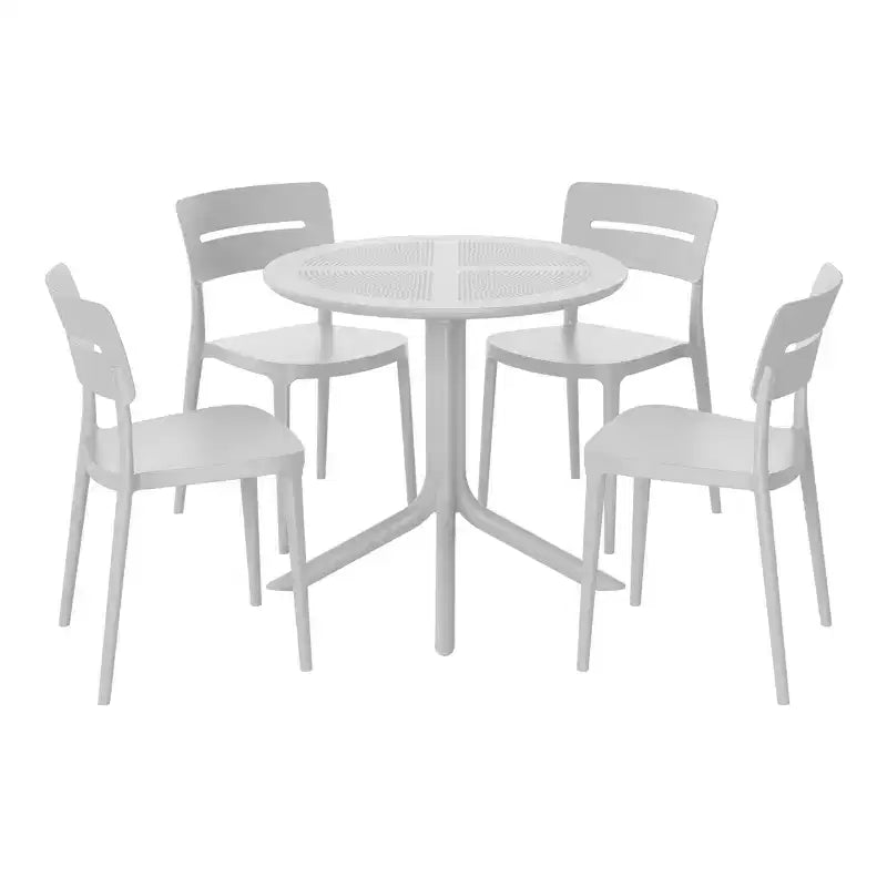 WestinTrends Playa Ensemble de table et chaises de salle à manger rondes de jardin modernes en résine 5 pièces avec chaises de salle à manger de jardin empilables