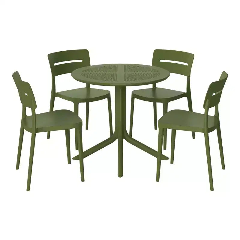 WestinTrends Playa Ensemble de table et chaises de salle à manger rondes de jardin modernes en résine 5 pièces avec chaises de salle à manger de jardin empilables