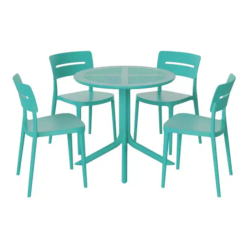WestinTrends Playa Ensemble de table et chaises de salle à manger rondes de jardin modernes en résine 5 pièces avec chaises de salle à manger de jardin empilables