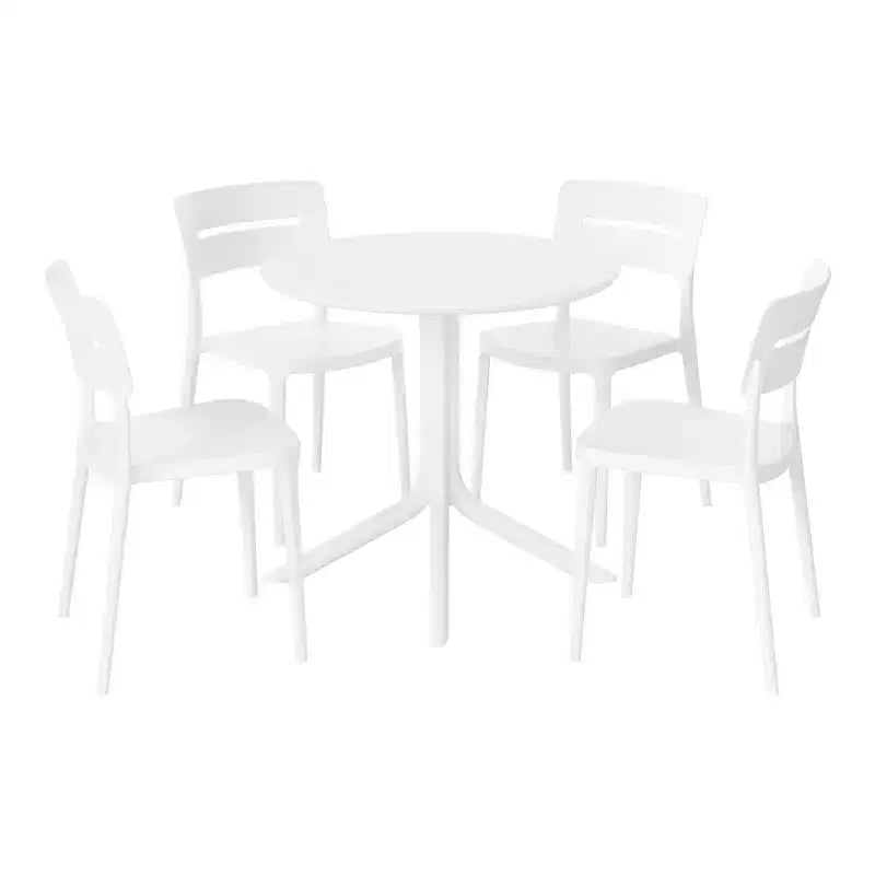 WestinTrends Playa Ensemble de table et chaises de salle à manger rondes de jardin modernes en résine 5 pièces avec chaises de salle à manger de jardin empilables
