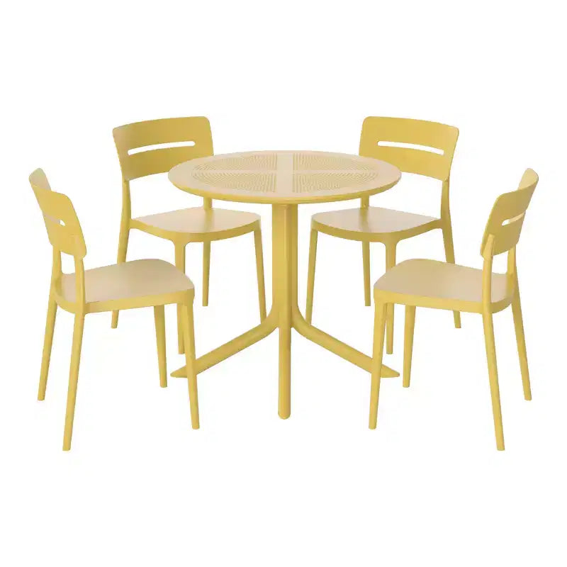 WestinTrends Playa Ensemble de table et chaises de salle à manger rondes de jardin modernes en résine 5 pièces avec chaises de salle à manger de jardin empilables
