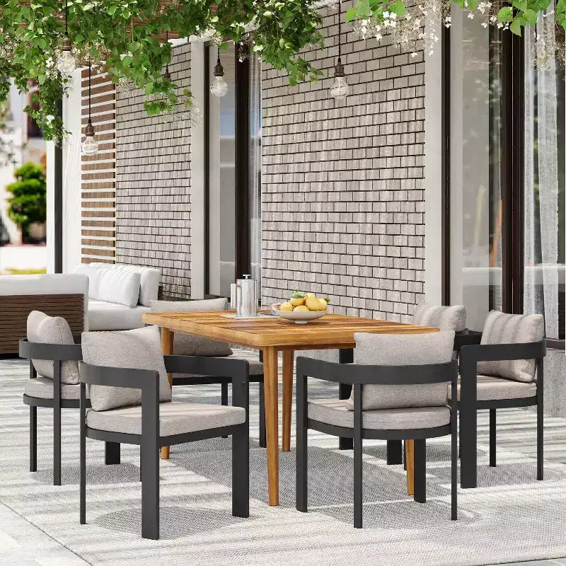 Christopher Knight Home Ofer Set da pranzo da 7 pezzi in alluminio e legno di acacia