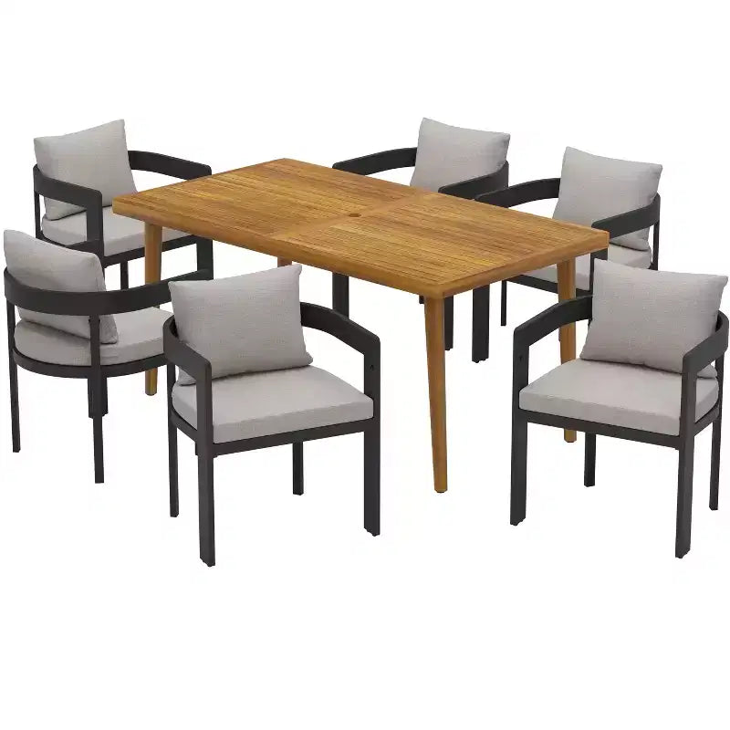 Christopher Knight Home Ofer Set da pranzo da 7 pezzi in alluminio e legno di acacia