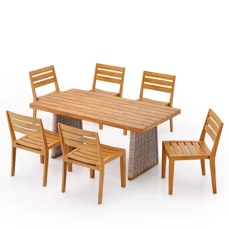 Christopher Knight Home Penelope Ensemble de salle à manger d'extérieur rustique 7 pièces en bois d'acacia avec table en rotin