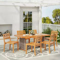 Christopher Knight Home Penelope Rustic 7 Piece Outdoor Acacia Wood Slatted Dining Set with Rattan Table
