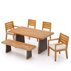 Christopher Knight Home Miranda, set da pranzo rustico da esterno in 6 pezzi con vimini, legno di acacia a doghe e cuscini