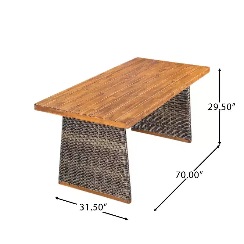 Christopher Knight Home Miranda, set da pranzo rustico da esterno in 6 pezzi con vimini, legno di acacia a doghe e cuscini