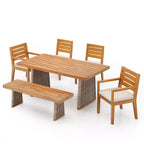Christopher Knight Home Miranda, set da pranzo rustico da esterno in 6 pezzi con vimini, legno di acacia a doghe e cuscini