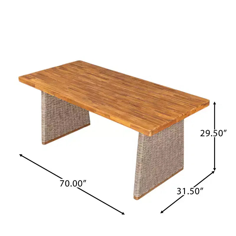 Christopher Knight Home Francesca Set da pranzo rustico da esterno 7 pezzi in legno di acacia con corda intrecciata e tavolo a doghe in rattan