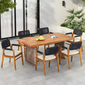 Christopher Knight Home Francesca Rustic 7 Piece Outdoor Woven Rope Acacia Wood Dining Set with Rattan Slatted Table