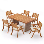 Christopher Knight Home Diana Set da Pranzo Rustico da Esterno 7 Pezzi in Rattan e Legno di Acacia a Doghe con Cuscini