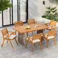 Christopher Knight Home Diana Rustic 7 Piece Outdoor Rattan Slatted Acacia Wood Dining Set with Cushions