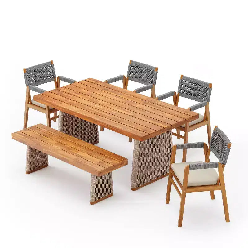 Set da pranzo da esterno Liliana Rustic 6 pezzi in legno di acacia con tavolo in rattan e cuscini di Christopher Knight Home