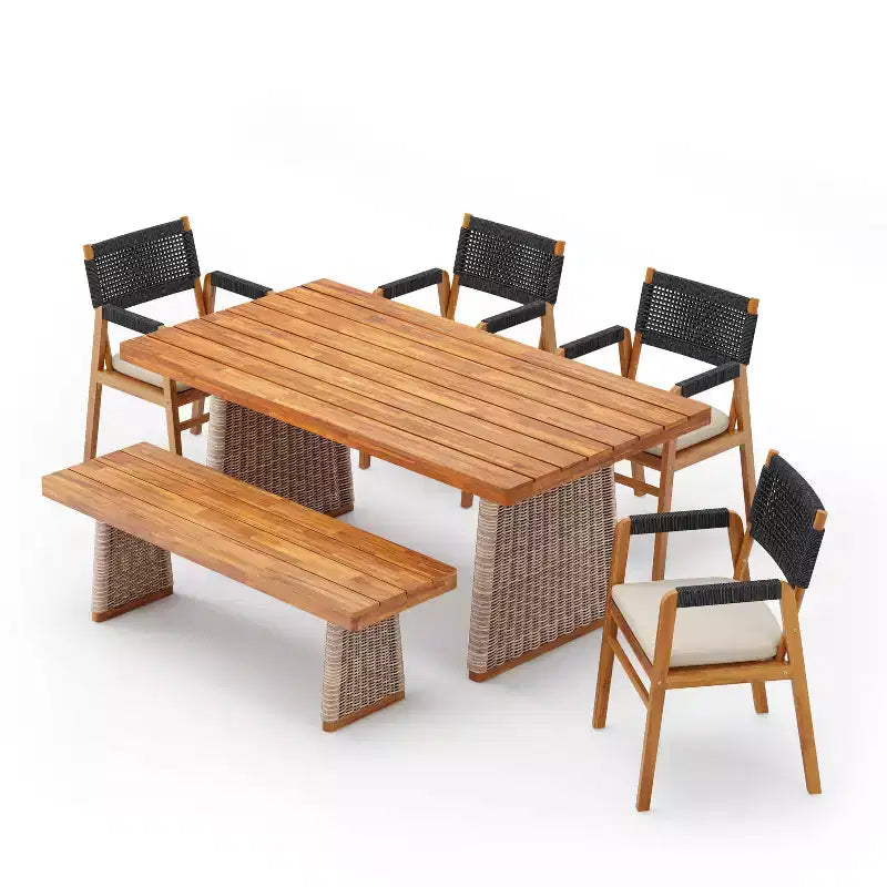 Set da pranzo da esterno Liliana Rustic 6 pezzi in legno di acacia con tavolo in rattan e cuscini di Christopher Knight Home