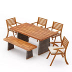 Christopher Knight Home Clara Set da Pranzo Rustico da Esterno 6 Pezzi in Rattan e Legno di Acacia con Cuscini
