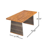 Christopher Knight Home Clara Set da Pranzo Rustico da Esterno 6 Pezzi in Rattan e Legno di Acacia con Cuscini