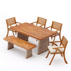 Christopher Knight Home Clara Set da Pranzo Rustico da Esterno 6 Pezzi in Rattan e Legno di Acacia con Cuscini