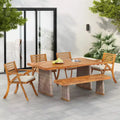 Christopher Knight Home Clara Rustic 6 Piece Outdoor Rattan Slatted Acacia Wood Dining Set with Cushions