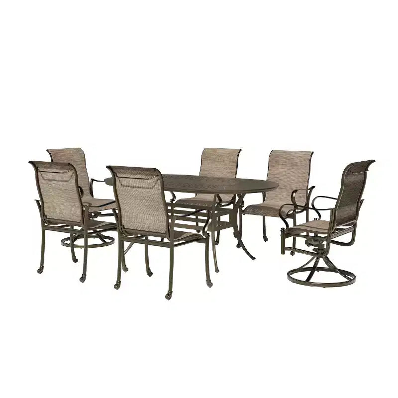 Mondawe Set da pranzo da esterno in alluminio pressofuso da 7 pezzi con 2 sedie girevoli, 4 poltrone e 1 tavolo ovale