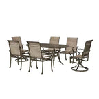 Mondawe Set da pranzo da esterno in alluminio pressofuso da 7 pezzi con 2 sedie girevoli, 4 poltrone e 1 tavolo ovale
