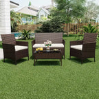 Ensemble de mobilier de jardin 4 pièces, ensemble de chaises en rotin tressé pour terrasse extérieure, canapé en rotin Dialogue tout temps avec revêtement et table en verre