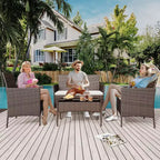 Ensemble de mobilier de jardin 4 pièces, ensemble de chaises en rotin tressé pour terrasse extérieure, canapé en rotin Dialogue tout temps avec revêtement et table en verre