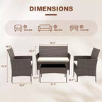 Ensemble de mobilier de jardin 4 pièces, ensemble de chaises en rotin tressé pour terrasse extérieure, canapé en rotin Dialogue tout temps avec revêtement et table en verre