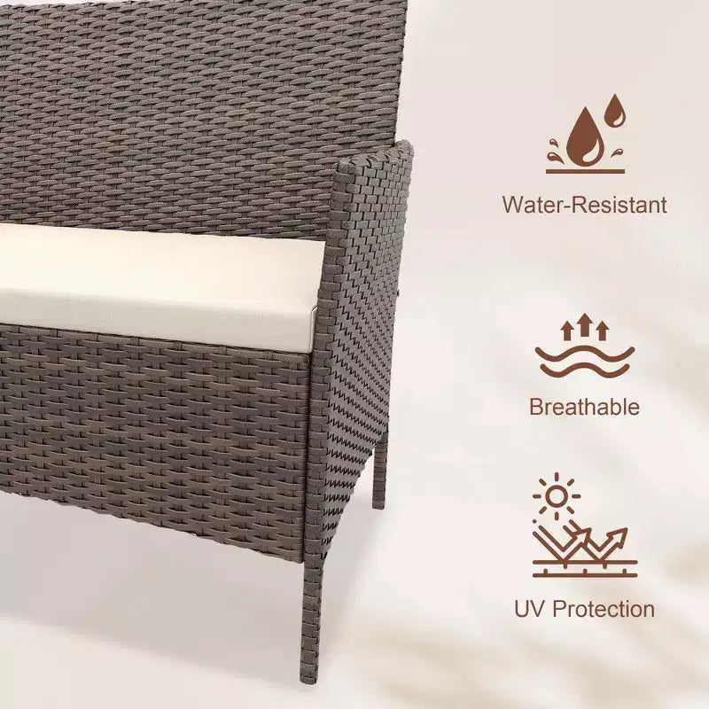 Ensemble de mobilier de jardin 4 pièces, ensemble de chaises en rotin tressé pour terrasse extérieure, canapé en rotin Dialogue tout temps avec revêtement et table en verre