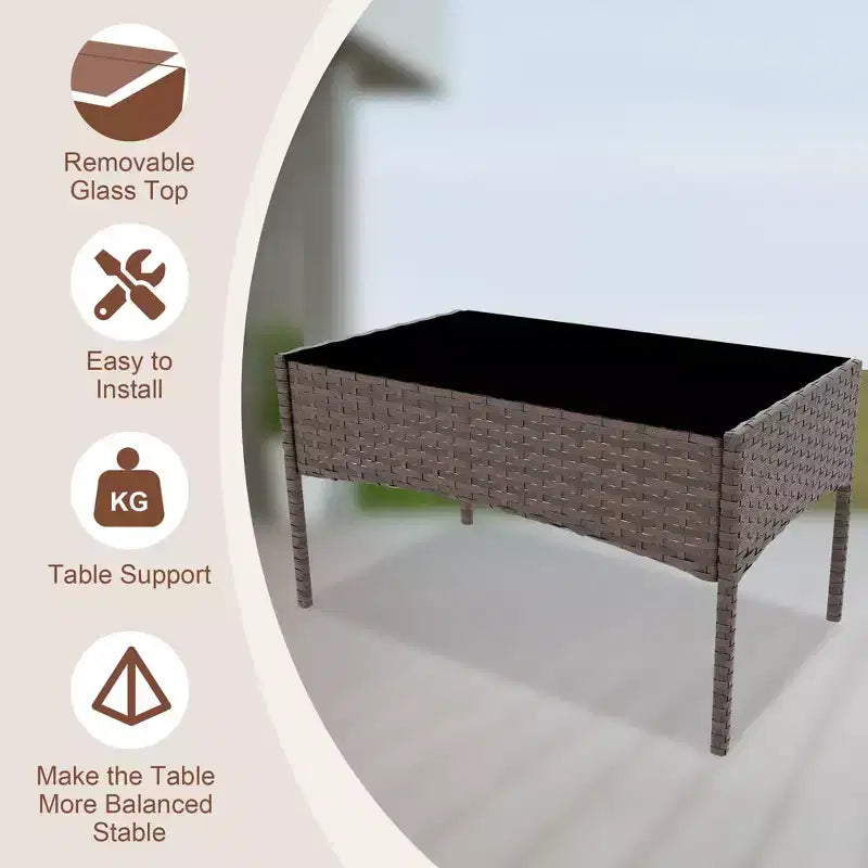 Ensemble de mobilier de jardin 4 pièces, ensemble de chaises en rotin tressé pour terrasse extérieure, canapé en rotin Dialogue tout temps avec revêtement et table en verre