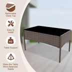 Ensemble de mobilier de jardin 4 pièces, ensemble de chaises en rotin tressé pour terrasse extérieure, canapé en rotin Dialogue tout temps avec revêtement et table en verre