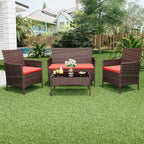 Ensemble de mobilier de jardin 4 pièces, ensemble de chaises en rotin tressé pour terrasse extérieure, canapé en rotin Dialogue tout temps avec revêtement et table en verre