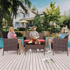 Ensemble de mobilier de jardin 4 pièces, ensemble de chaises en rotin tressé pour terrasse extérieure, canapé en rotin Dialogue tout temps avec revêtement et table en verre