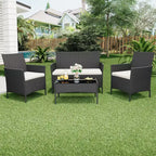 Ensemble de mobilier de jardin 4 pièces, ensemble de chaises en rotin tressé pour terrasse extérieure, canapé en rotin Dialogue tout temps avec revêtement et table en verre