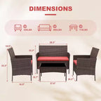 Ensemble de mobilier de jardin 4 pièces, ensemble de chaises en rotin tressé pour terrasse extérieure, canapé en rotin Dialogue tout temps avec revêtement et table en verre