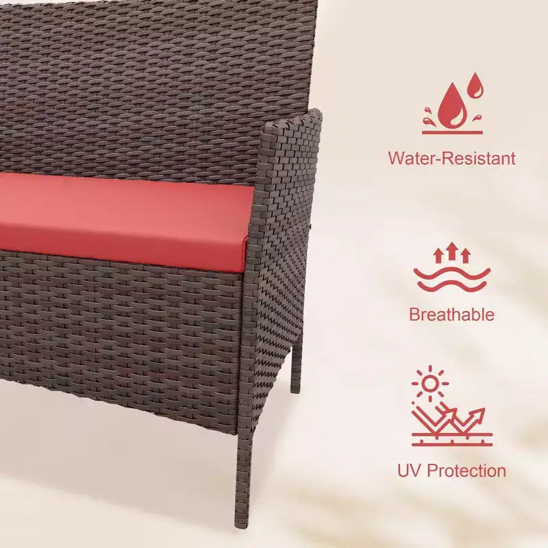 Ensemble de mobilier de jardin 4 pièces, ensemble de chaises en rotin tressé pour terrasse extérieure, canapé en rotin Dialogue tout temps avec revêtement et table en verre