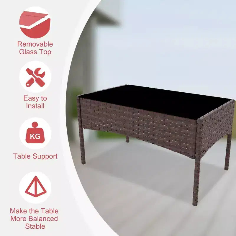 Ensemble de mobilier de jardin 4 pièces, ensemble de chaises en rotin tressé pour terrasse extérieure, canapé en rotin Dialogue tout temps avec revêtement et table en verre