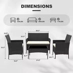 Ensemble de mobilier de jardin 4 pièces, ensemble de chaises en rotin tressé pour terrasse extérieure, canapé en rotin Dialogue tout temps avec revêtement et table en verre