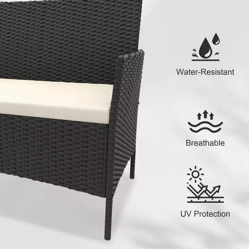 Ensemble de mobilier de jardin 4 pièces, ensemble de chaises en rotin tressé pour terrasse extérieure, canapé en rotin Dialogue tout temps avec revêtement et table en verre