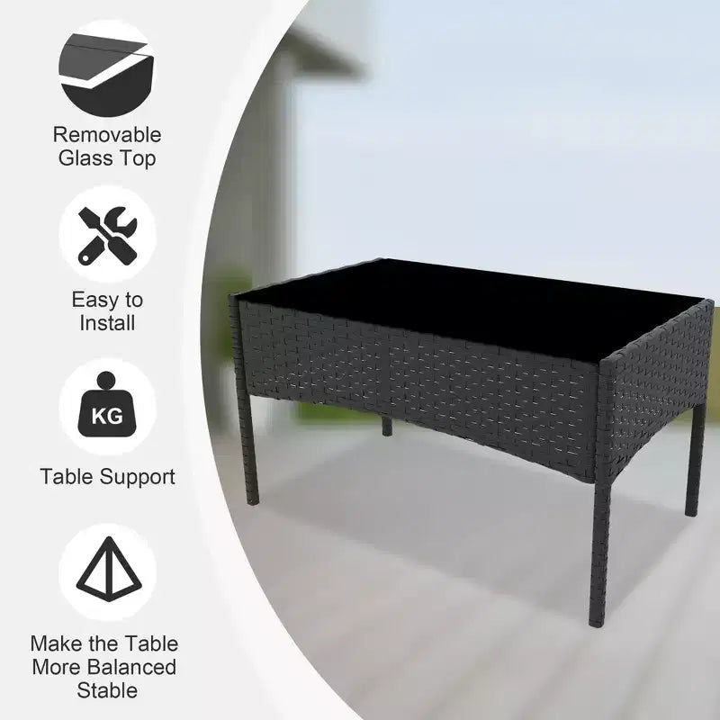 Ensemble de mobilier de jardin 4 pièces, ensemble de chaises en rotin tressé pour terrasse extérieure, canapé en rotin Dialogue tout temps avec revêtement et table en verre