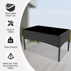Ensemble de mobilier de jardin 4 pièces, ensemble de chaises en rotin tressé pour terrasse extérieure, canapé en rotin Dialogue tout temps avec revêtement et table en verre