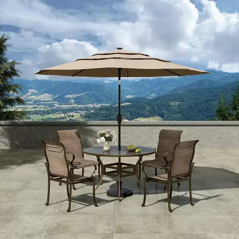 Mondawe Set da pranzo da esterno 5 pezzi con tavolo da pranzo rotondo da 135 cm di larghezza e 4 poltrone