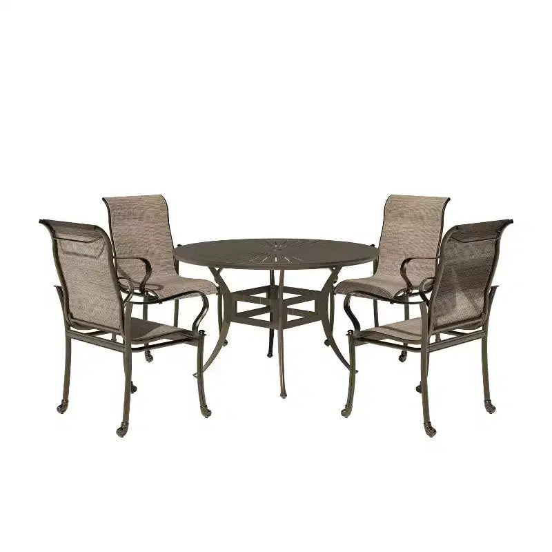 Mondawe Set da pranzo da esterno 5 pezzi con tavolo da pranzo rotondo da 135 cm di larghezza e 4 poltrone