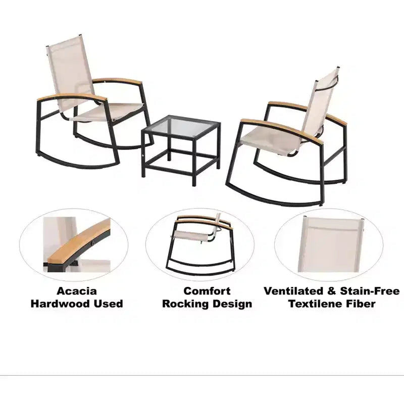 CuisinSmart Set Conversazione da 3 Pezzi per Patio, Set Mobili per Patio Piccolo con Tavolino in Vetro + 2 Sedie, per Giardino sul Retro Balcone