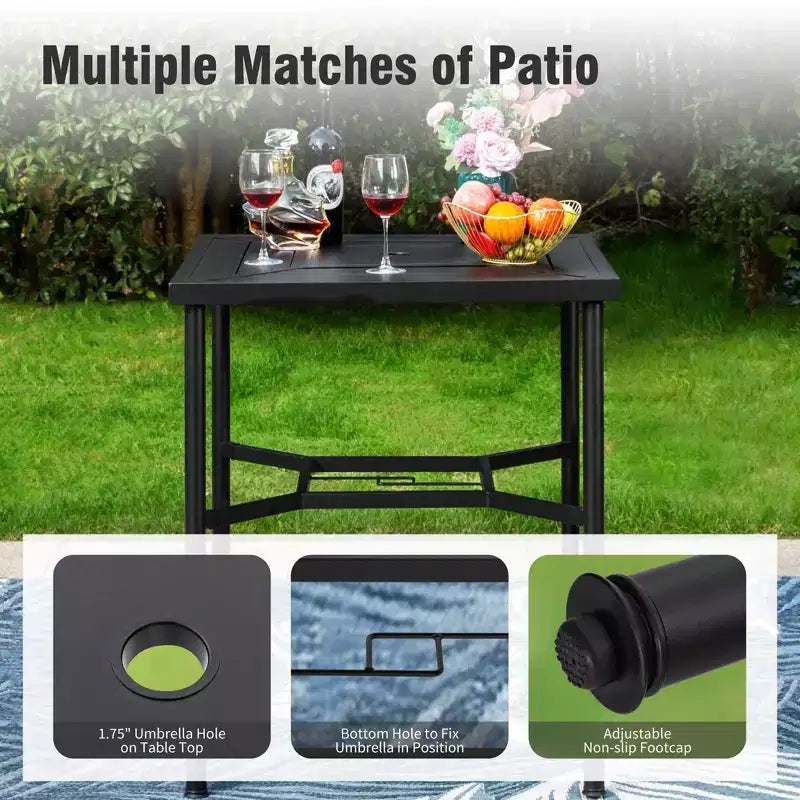 Captiva Designs Set 3 pz Tavolo Alto da Bar e Sedie da Bar Girevoli in Metallo per Esterni con Cuscini e Braccioli