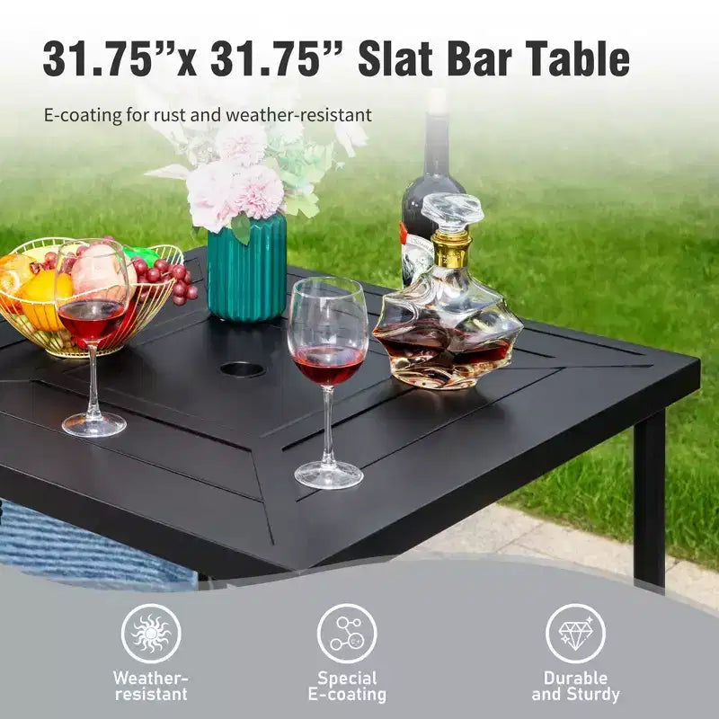 Captiva Designs Set 3 pz Tavolo Alto da Bar e Sedie da Bar Girevoli in Metallo per Esterni con Cuscini e Braccioli