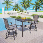 Captiva Designs Set 3 pz Tavolo Alto da Bar e Sedie da Bar Girevoli in Metallo per Esterni con Cuscini e Braccioli
